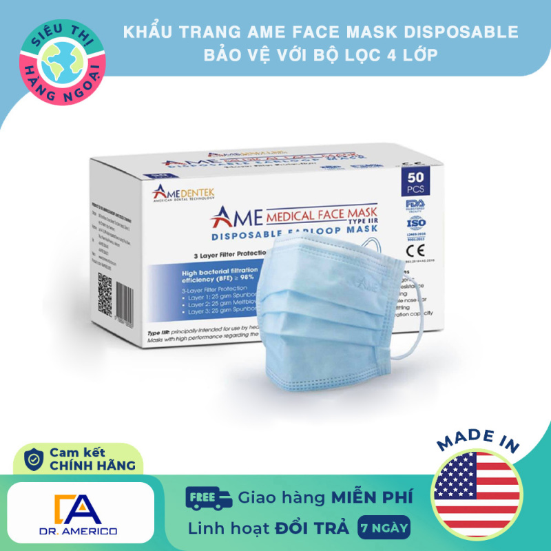 Khẩu trang Ame Face Mask Disposable 4 Layer Filter Protection [Bảo vệ với bộ lọc 4 lớp] USA được bán bởi Siêu Thị Hàng Ngoại
