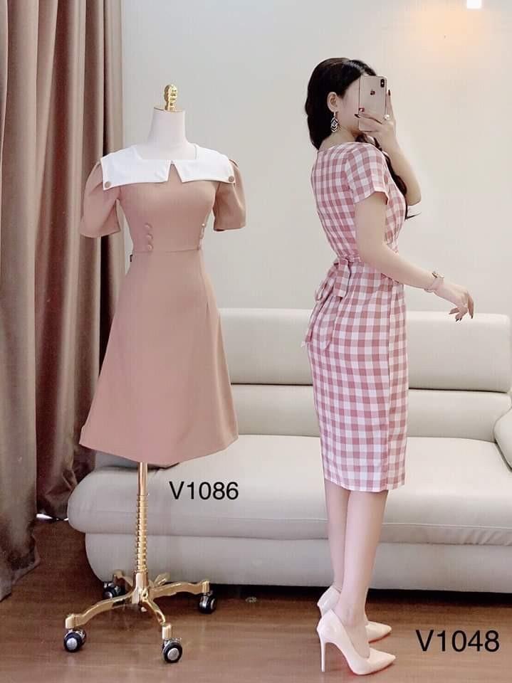 [HCM]ĐẦM SỌC CARO BÓ EO THẮT NƠ SUGAR