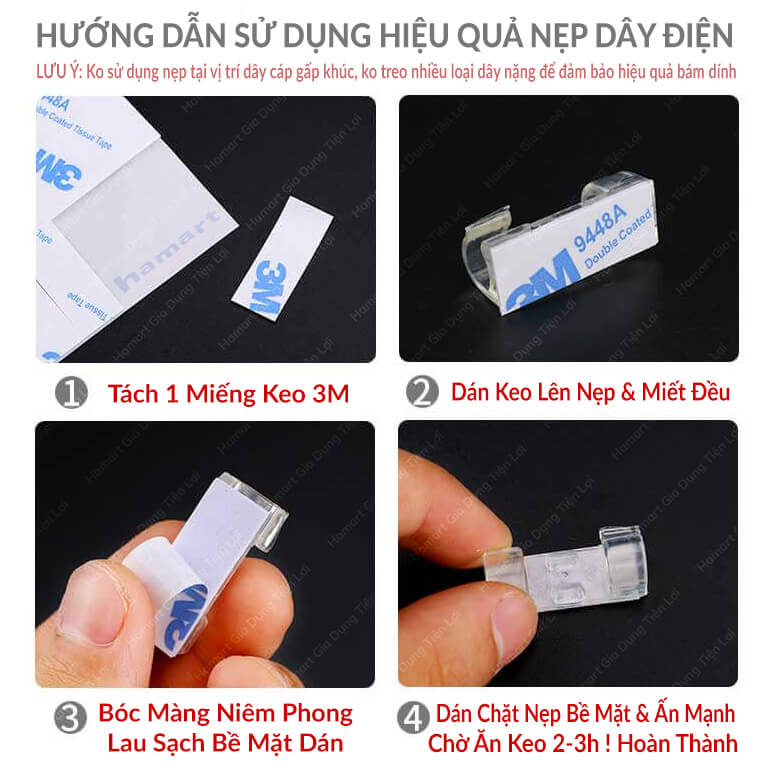 Vỉ 20 Nẹp Dây Điện LỚN Dán Tường Móc Treo Kẹp Cố Định Dây Cáp Thiết Bị Lớn TV Tủ Lạnh Ổ Cắm Điện