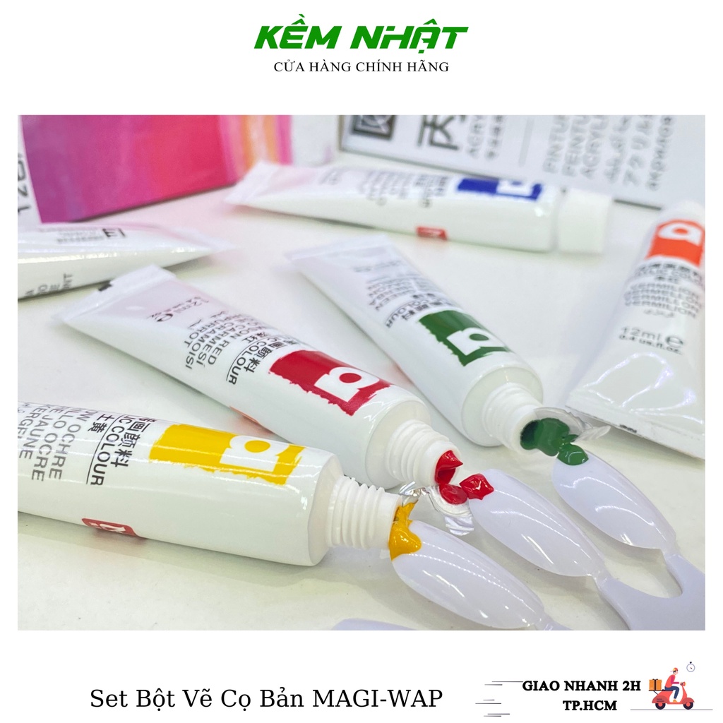 Set Bột Vẽ Cọ Bản Nail 3D 12 Màu MAGI-WAP