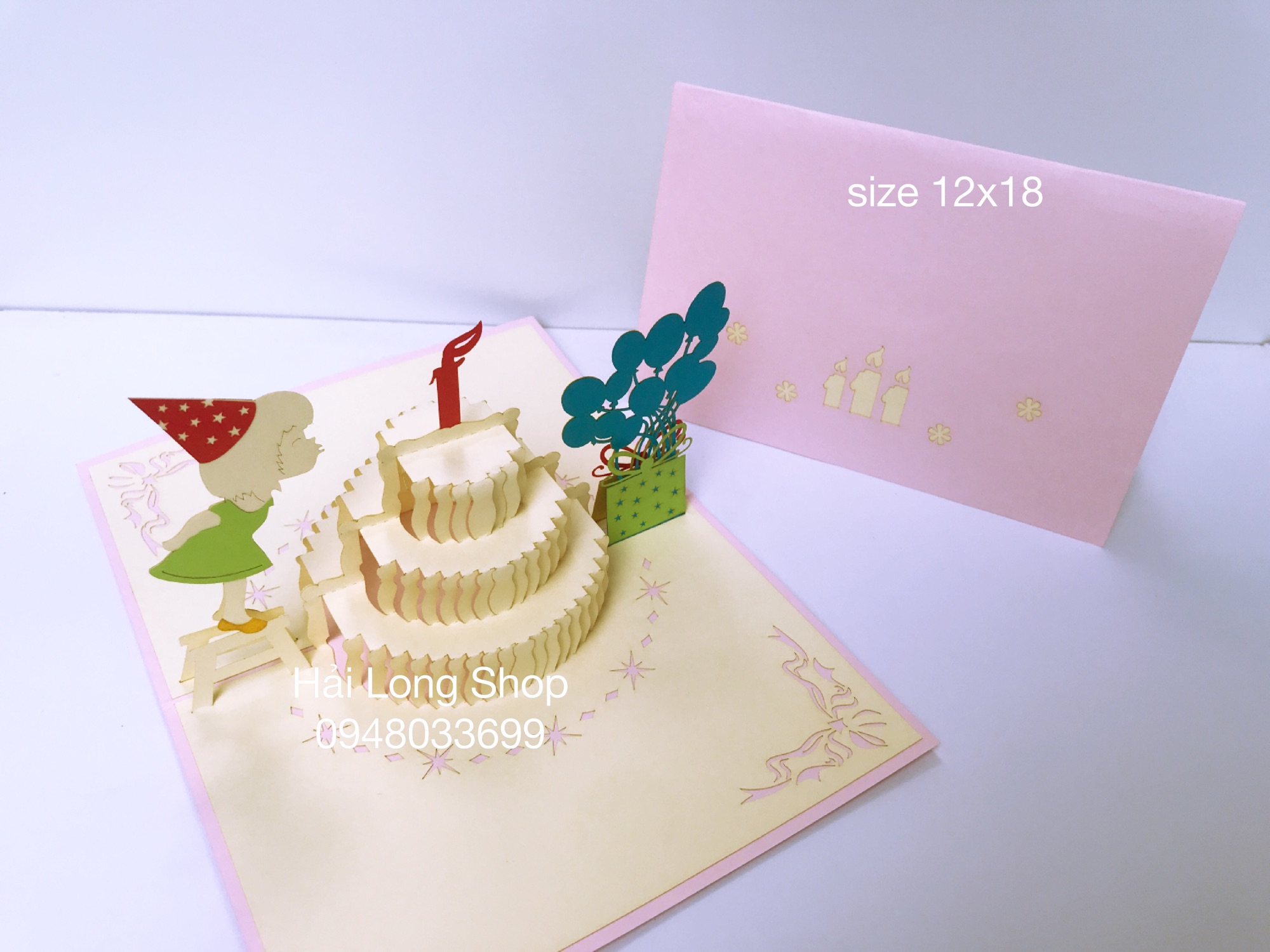 Bé Gái Thổi Nến ( bìa hồng ) -  Sinh Nhật - Birthday - Thiệp 3D