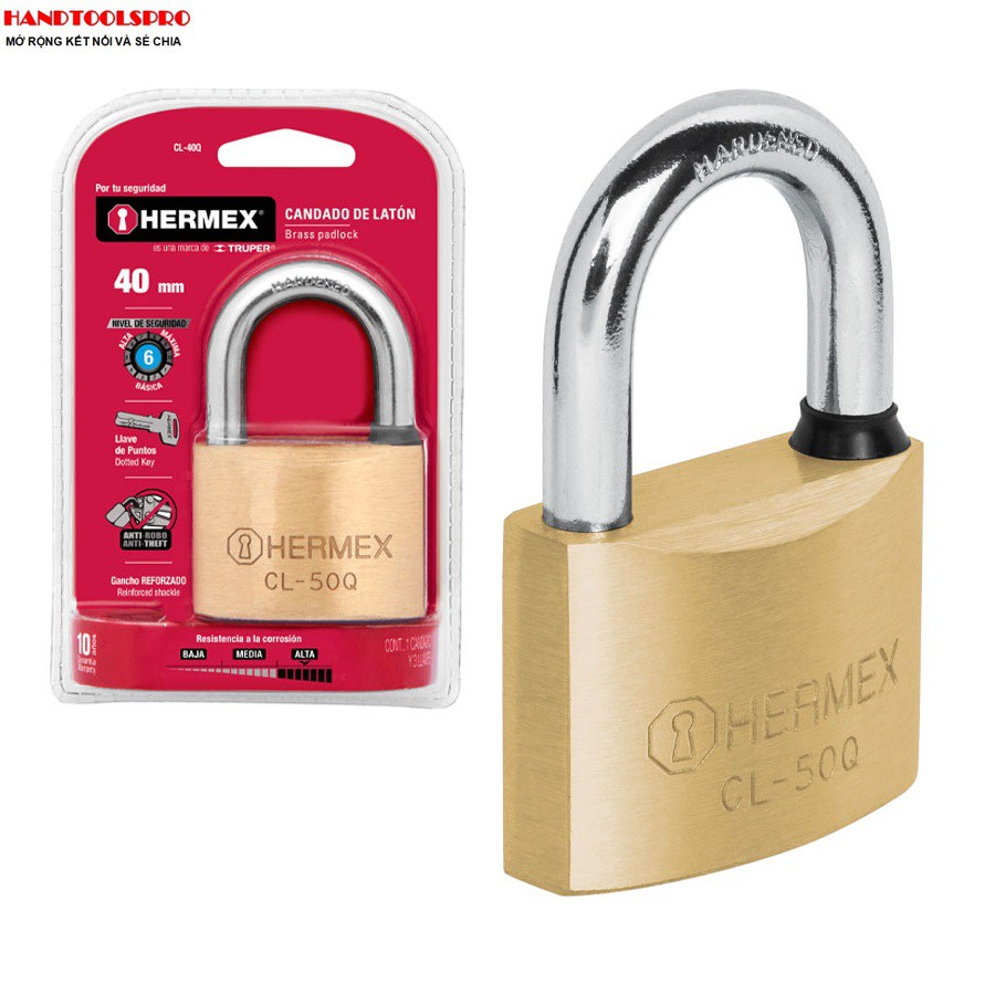 Ổ khóa treo thân đồng thau 50mm Hermex 43301