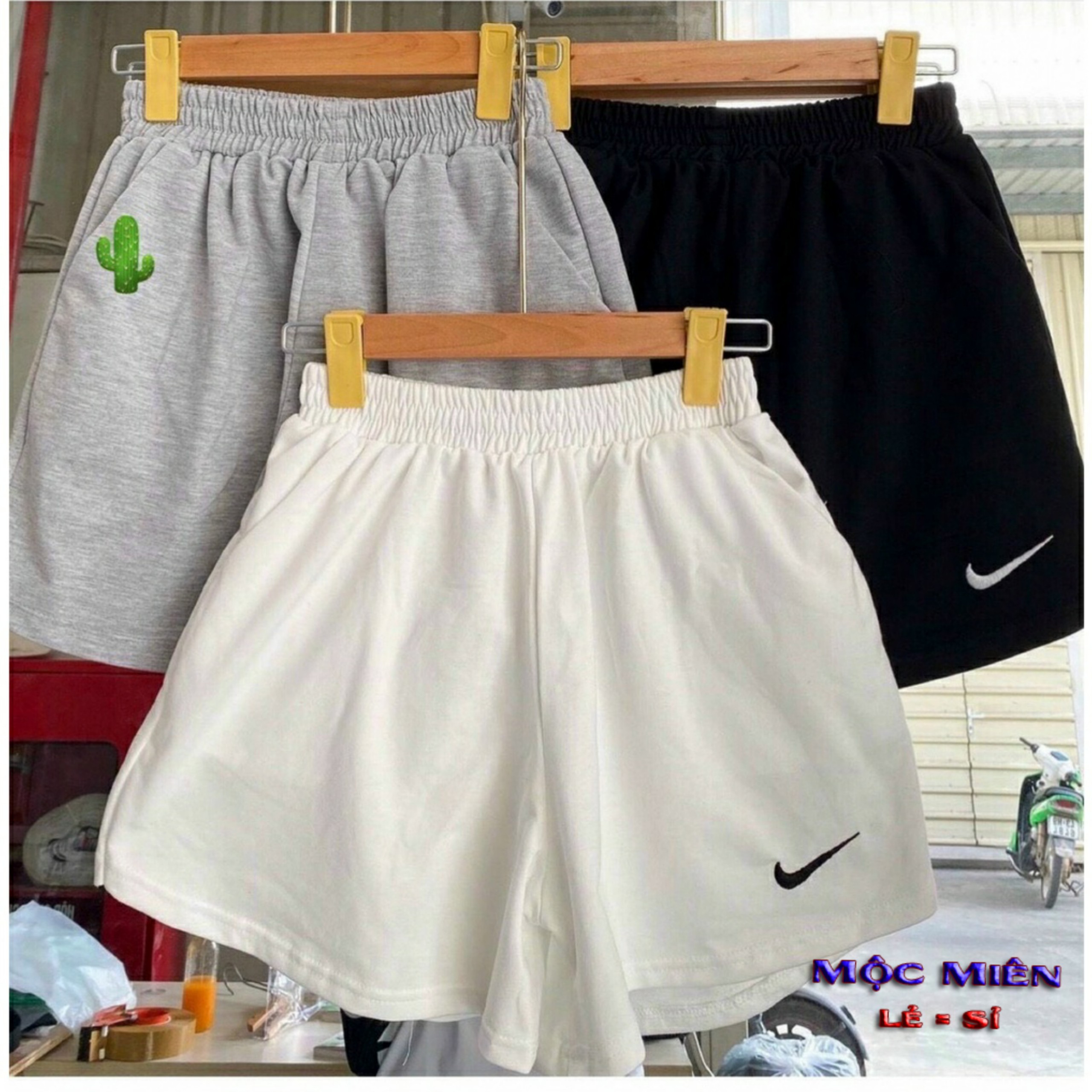 Quần short đùi nữ ngắn thể thao lưng thun thêu logo mẫu mới thời trang nữ -VD32