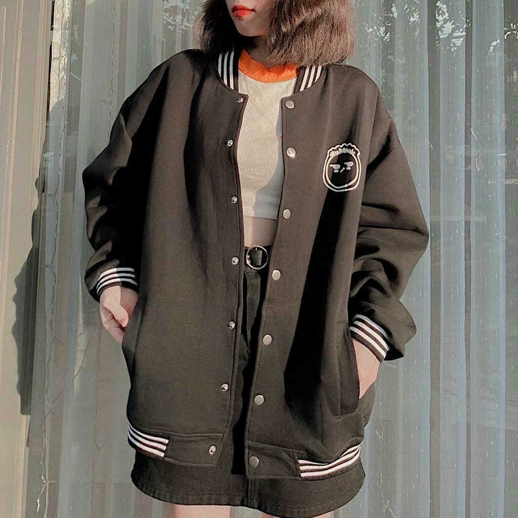 [HCM] Áo khoác nỉ bomber in Logo Mặt Cười cute, áo khoác nữ mẫu trơn form cá tính năng động TP454