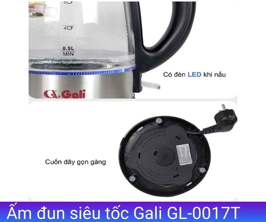 Bình (Ấm) đun siêu tốc GALI GL-0017T THỦY TINH 1850W 1.7L
