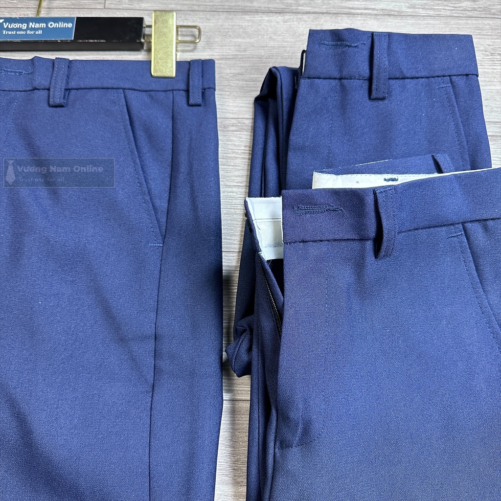 Quần tây học sinh nam chất polyster lưng nẹp màu xanh đen cấp 1 2
