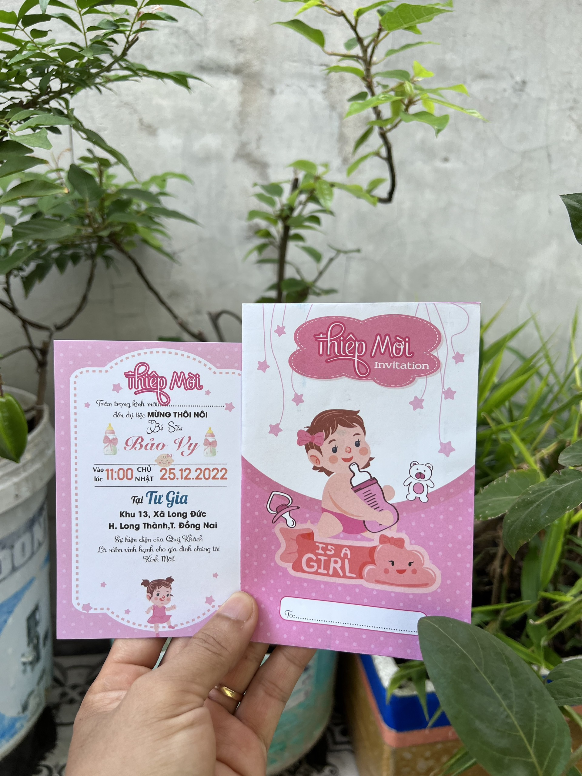 Combo 30 thiệp mời thôi nôi, đầy tháng bé gái cute