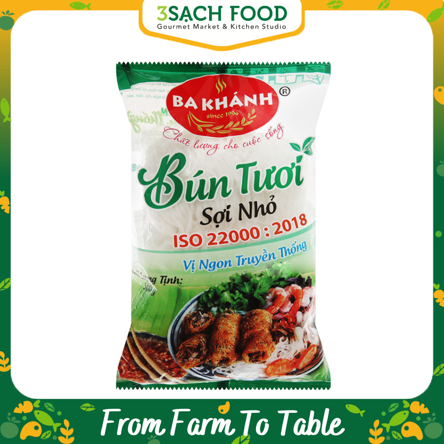 Bún Tươi Sợi Nhỏ Ba Khánh - Túi 500Gr
