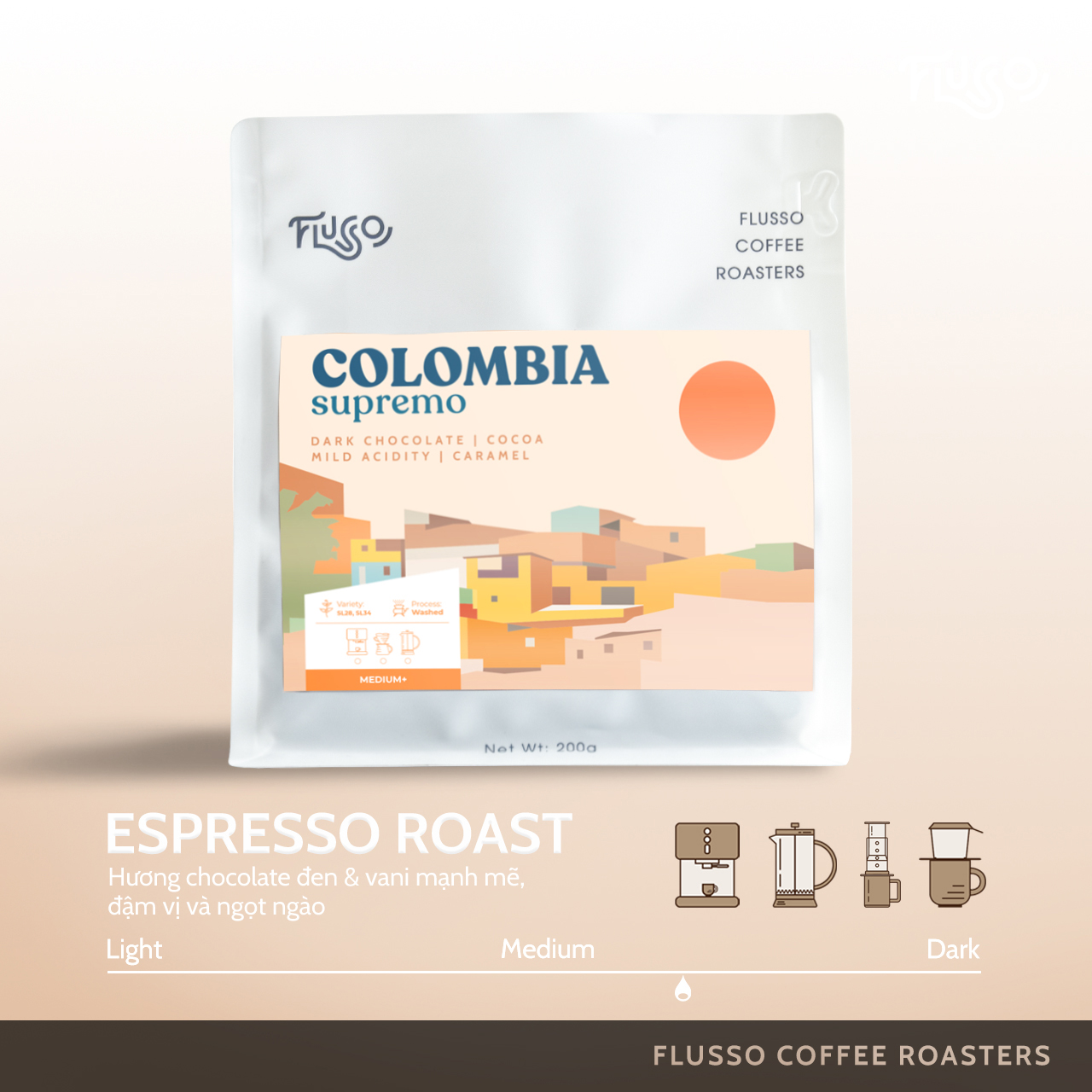 Cà phê Flusso Espresso Colombia Supremo