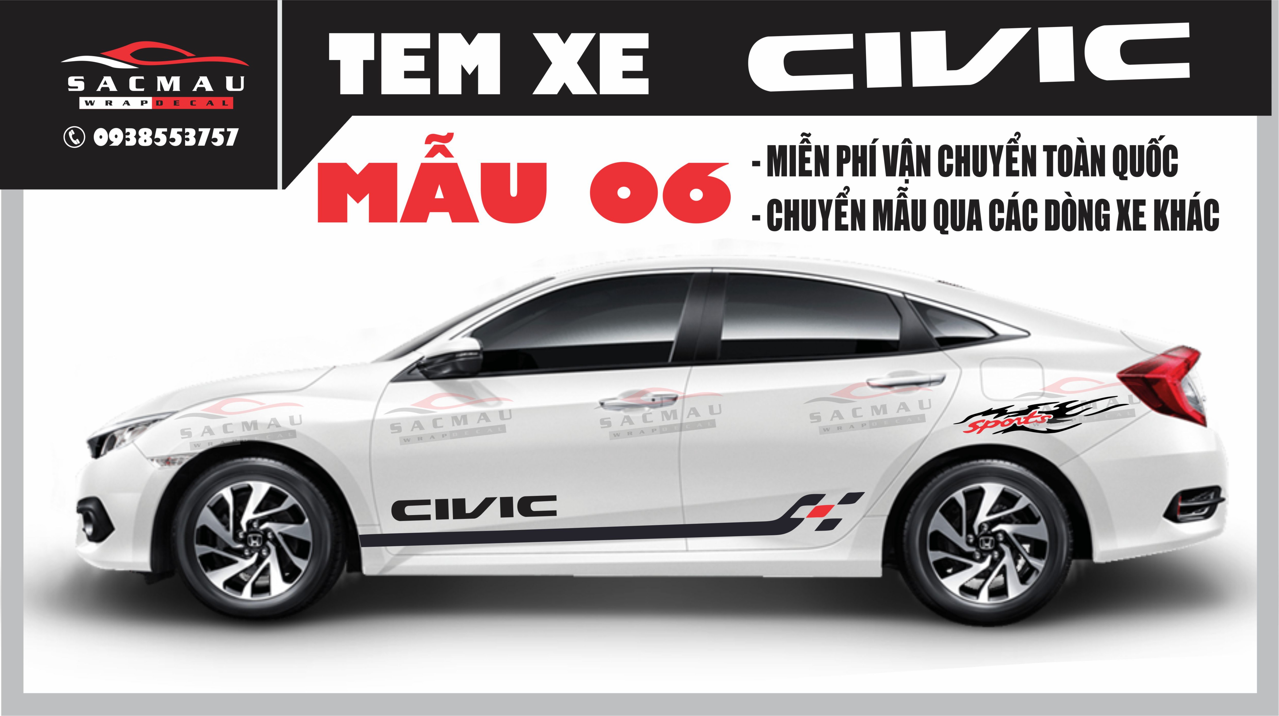 Tem dán xe honda civic (6 mẫu cực đẹp )