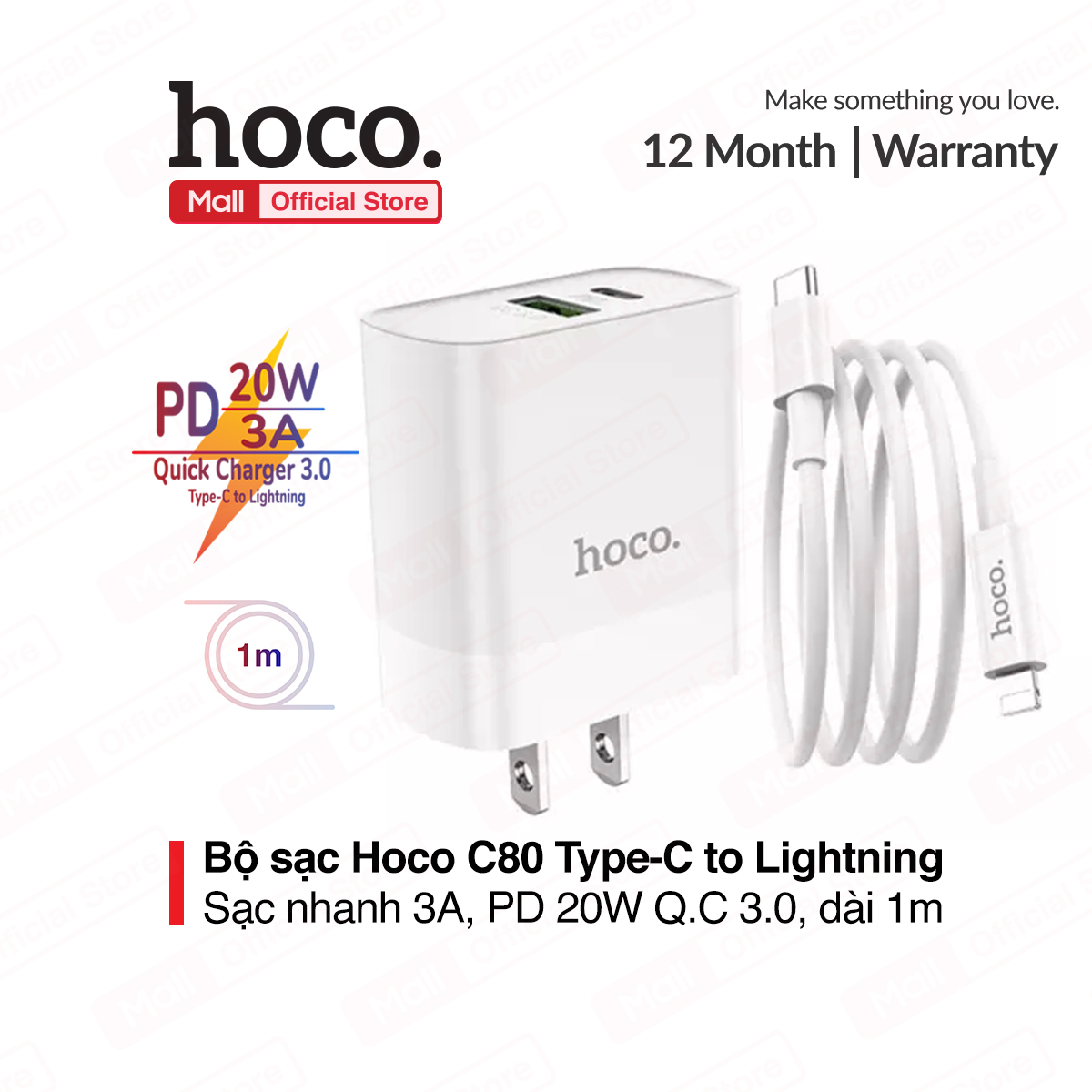 Bộ sạc nhanh pd 20w hoco c80/c80a 2 cổng sạc nhanh 3a cho iphone/ipad