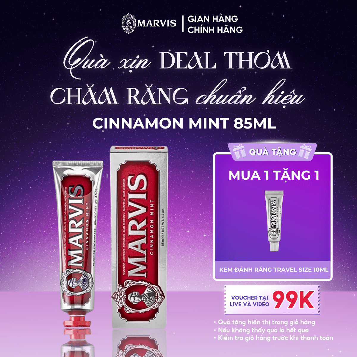 Kem Đánh Răng MARVIS Cinnamon Mint 85ML