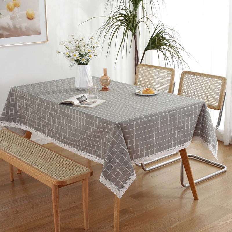 Khăn trải bàn vải canvas,khăn trải picnic,decor chụp ảnh siêu đẹp-Ô vuông xám