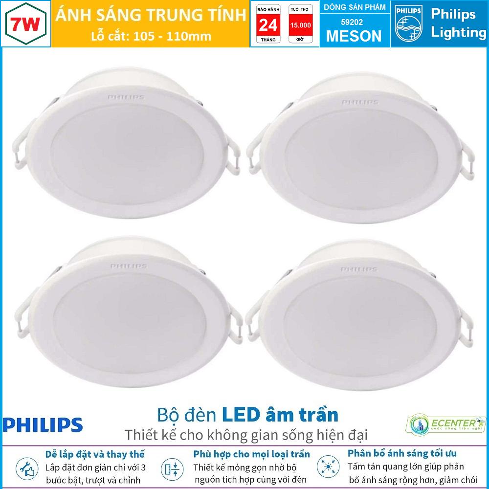 ( Bộ 4 ) Đèn Led Âm Trần 7W Philips Downlight MESON 59202 D105 ( Ánh Sáng Trắng & Trung Tính & Vàng  )