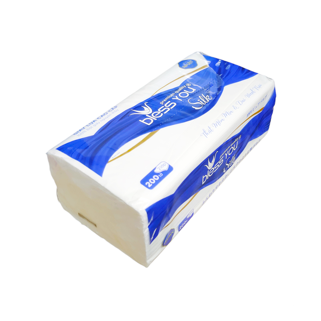 ( combo 8 gói) Khăn giấy rút Bless You silk 2 lớp 200 tờ