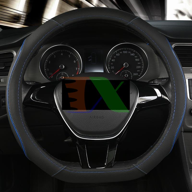 Steering wheel automobile BV05 black-only blue, leather sheath high-end cars, steering wheel car 4-7 spot, size M 38cm