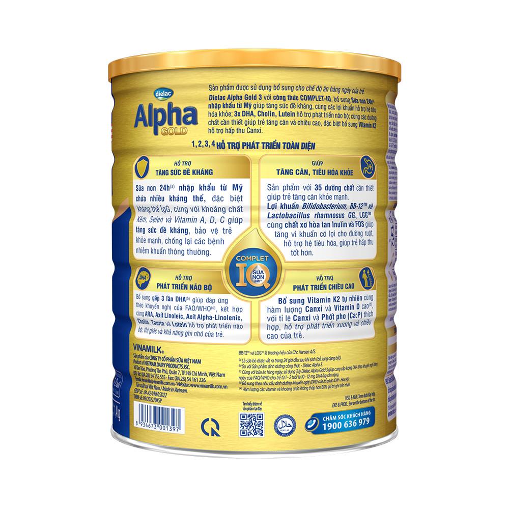 Sữa bột Dielac Alpha Gold 3 - lon 1.4kg (cho trẻ từ 1 - 2 tuổi) Sữa non