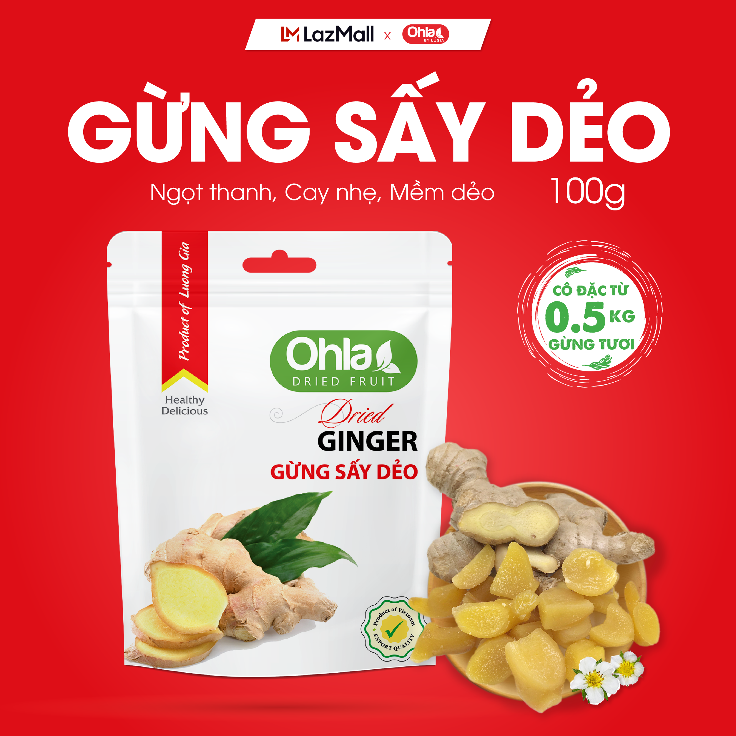 Gừng sấy dẻo Ohla - 100gr
