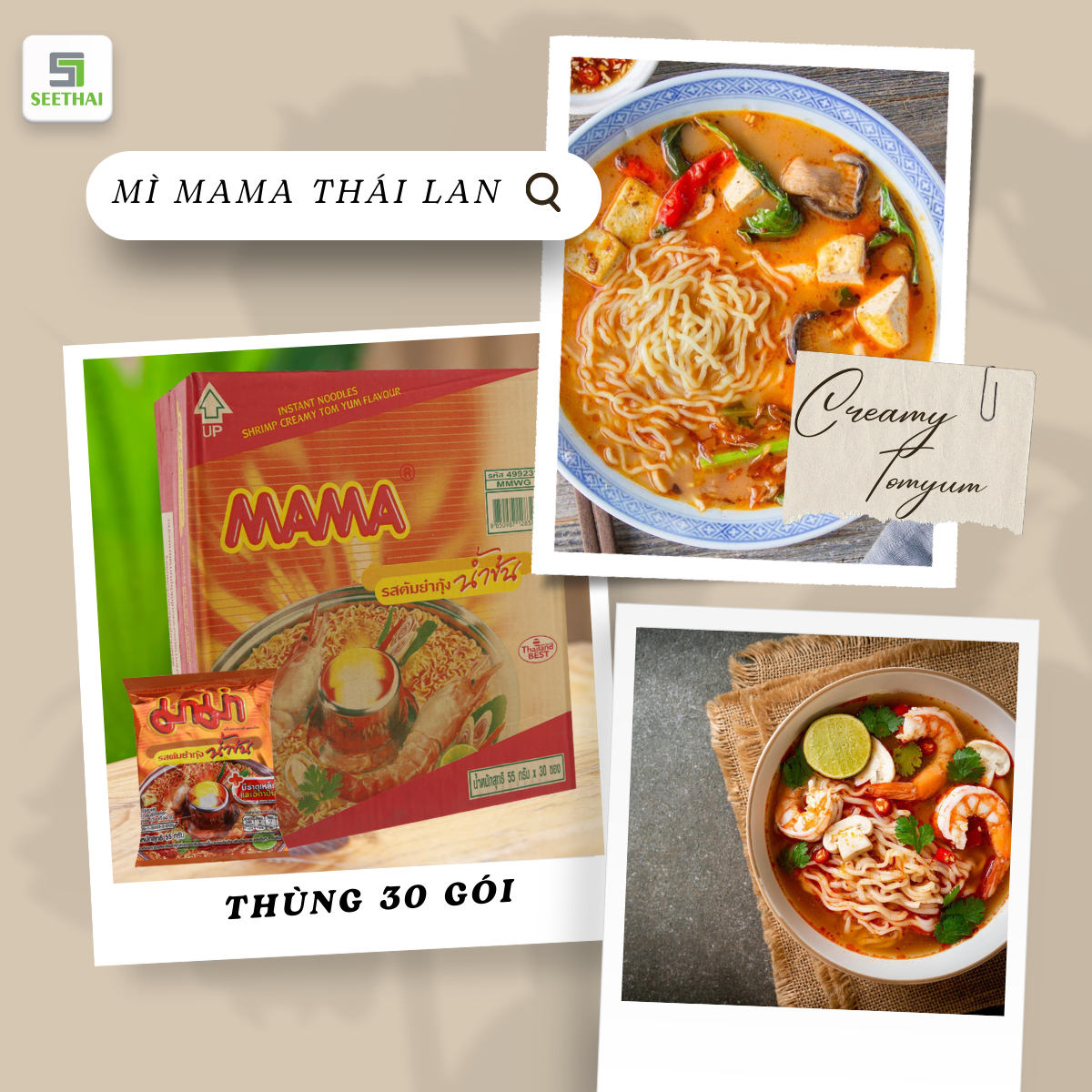Thùng mì MAMA Thái Lan mì ăn liền 30 gói