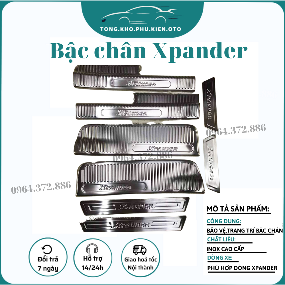 Ốp bậc cửa, nẹp bước chân trong ngoài Xe Mitsubishi Xpander 2018-2023 , chất liệu Inox