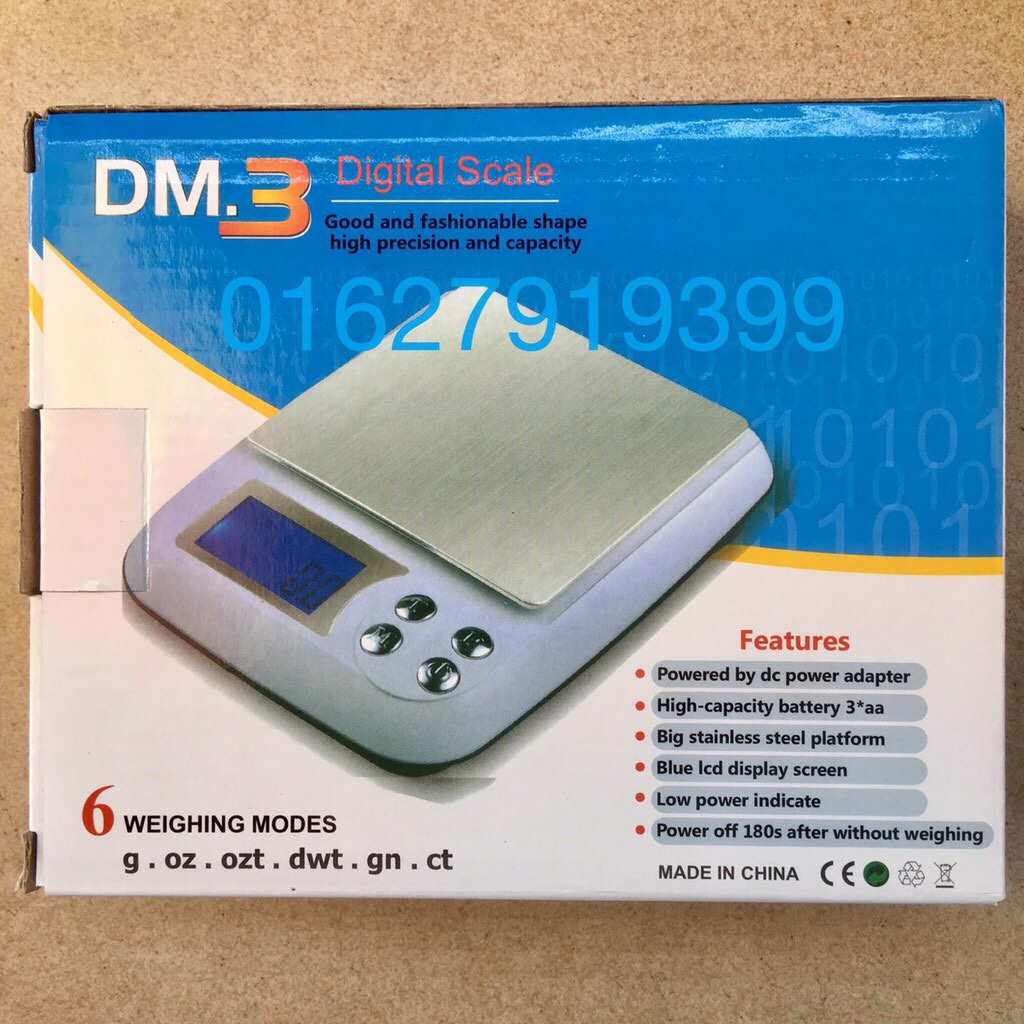 Cân tiểu li điện tử DM3 3kg x 0,1g - Độ chính xác cao, màn hình LED, dễ sử dụng, chống bụi, kích thước 17x13x4 cm