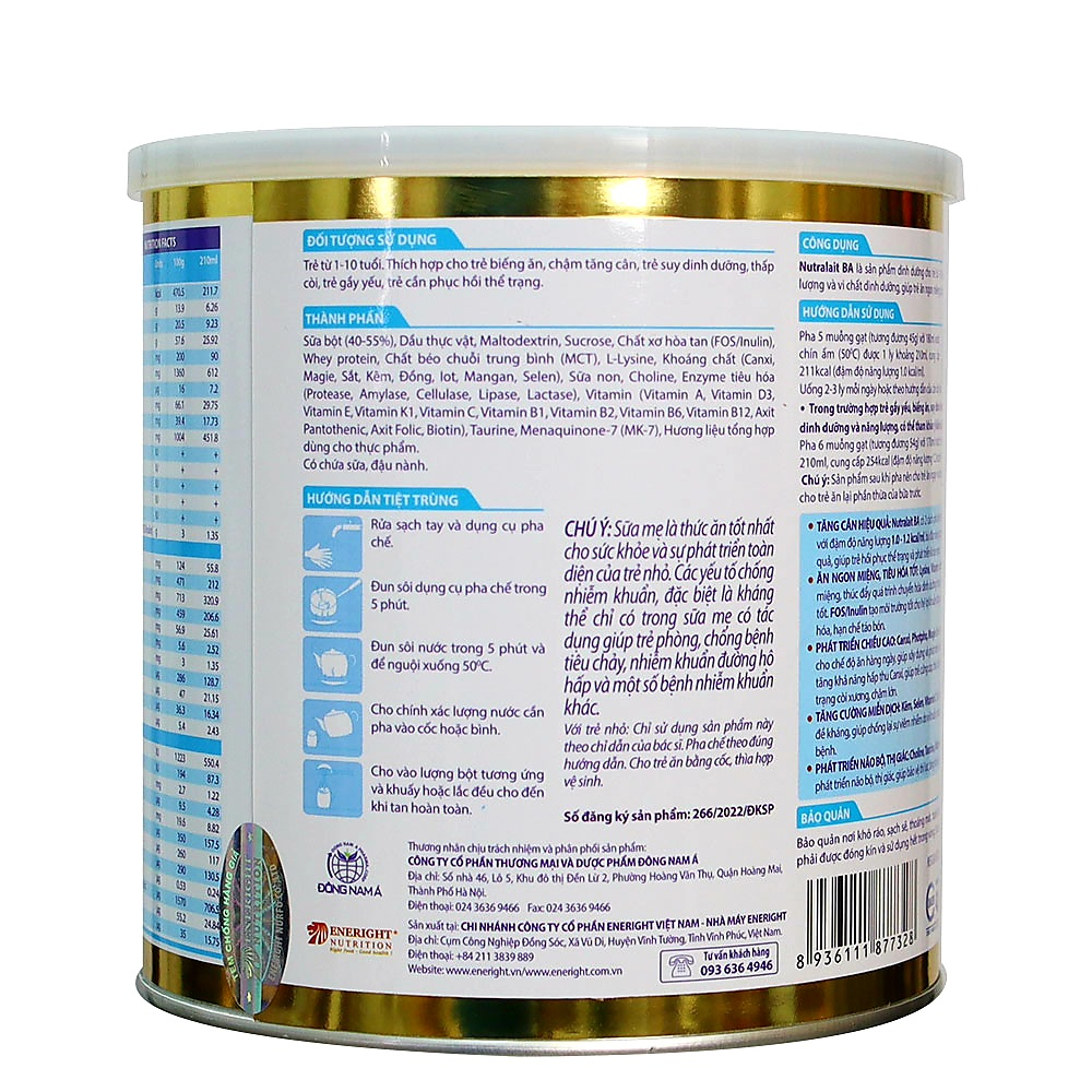 Combo 5 Lon Sữa Nutralait BA 700g (HSD 2026)