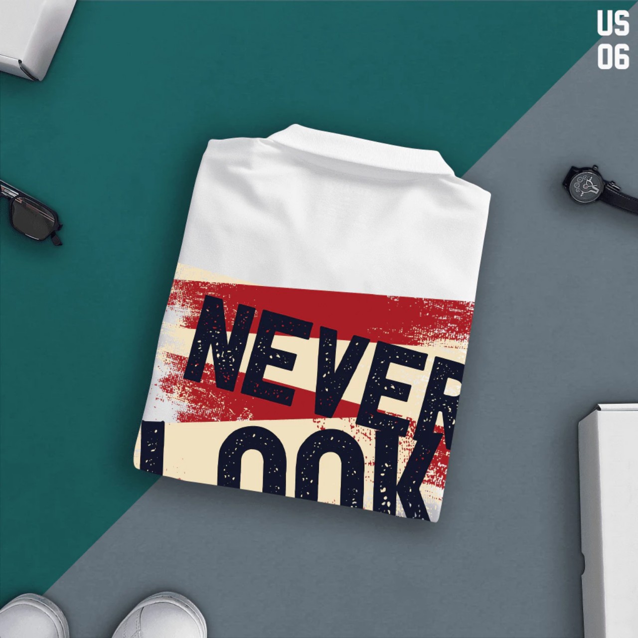 Áo thun cổ trụ cổ bâu NEVER LOOK BACK MỚI (VẢI DA CÁ) - AOTHUNSN