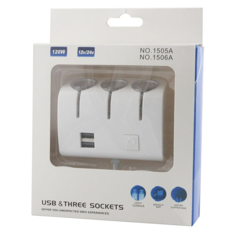 Tẩu sạc ô tô 3 cổng tẩu và 2 cổng USB