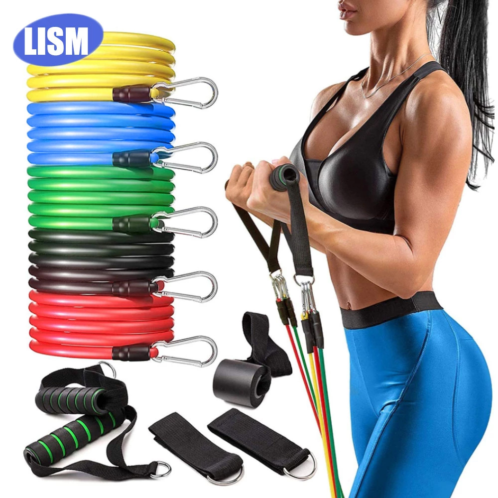 Dụng cụ tập thể dục, dụng cụ thể hình, dây đàn hồi kháng lực tập gym, dây đàn hồi đa năng, dây cao su đàn hồi, bộ dây ngũ sắc yoga, dụng cụ tập gym tại nhà - combo 5 dây đàn hồi tập thể hình bộ 11 món - tăng cơ thần tốc