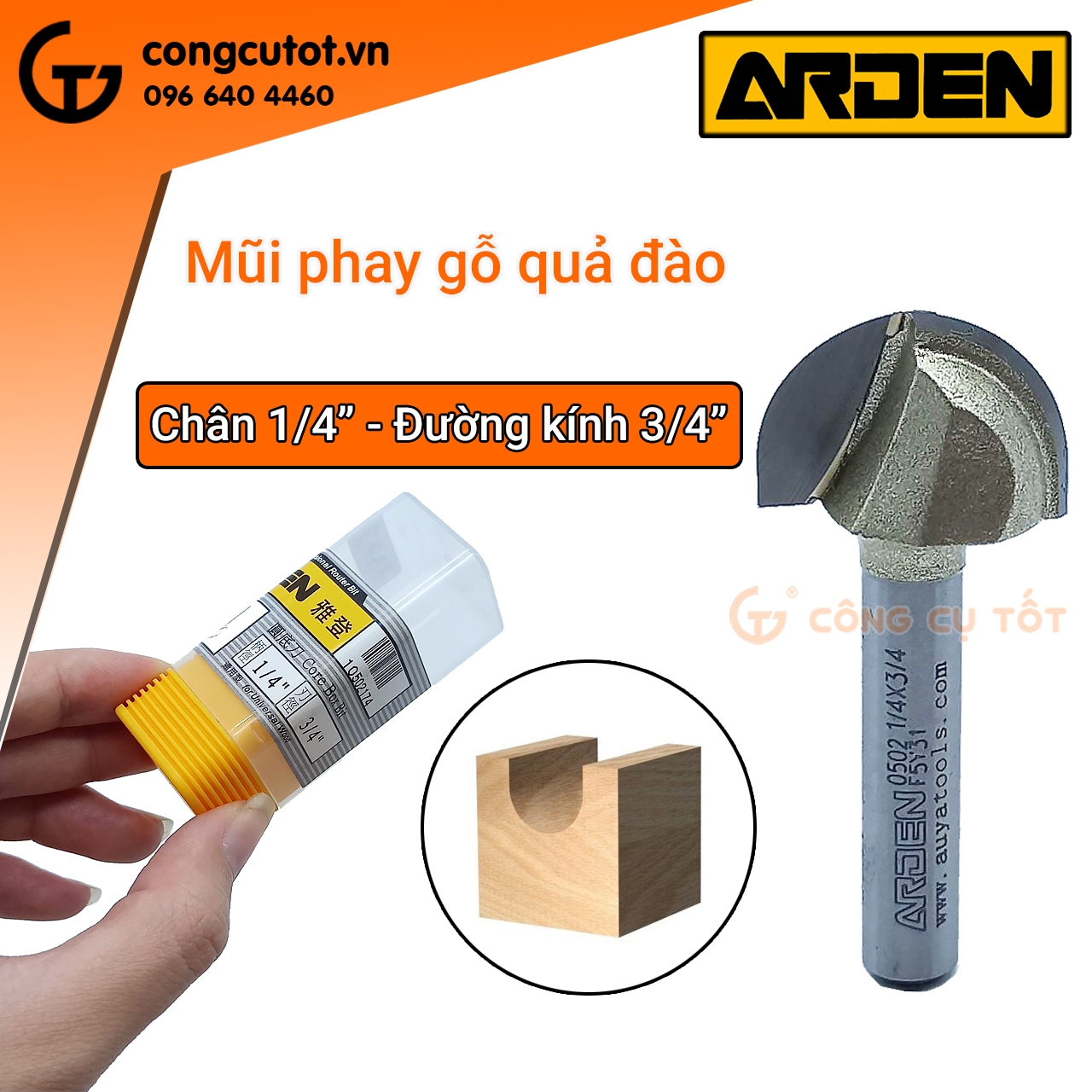 Mũi phay gỗ quả đào ARDEN chân 1/2, 1/4inch