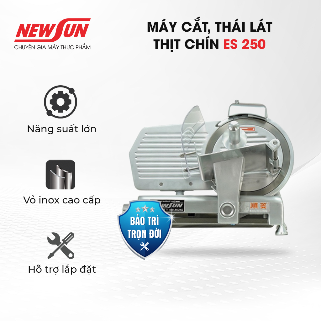 Máy cắt, thái thịt chín es 250 newsun, thái thịt đều, đẹp năng suất cao - hàng chính hãng