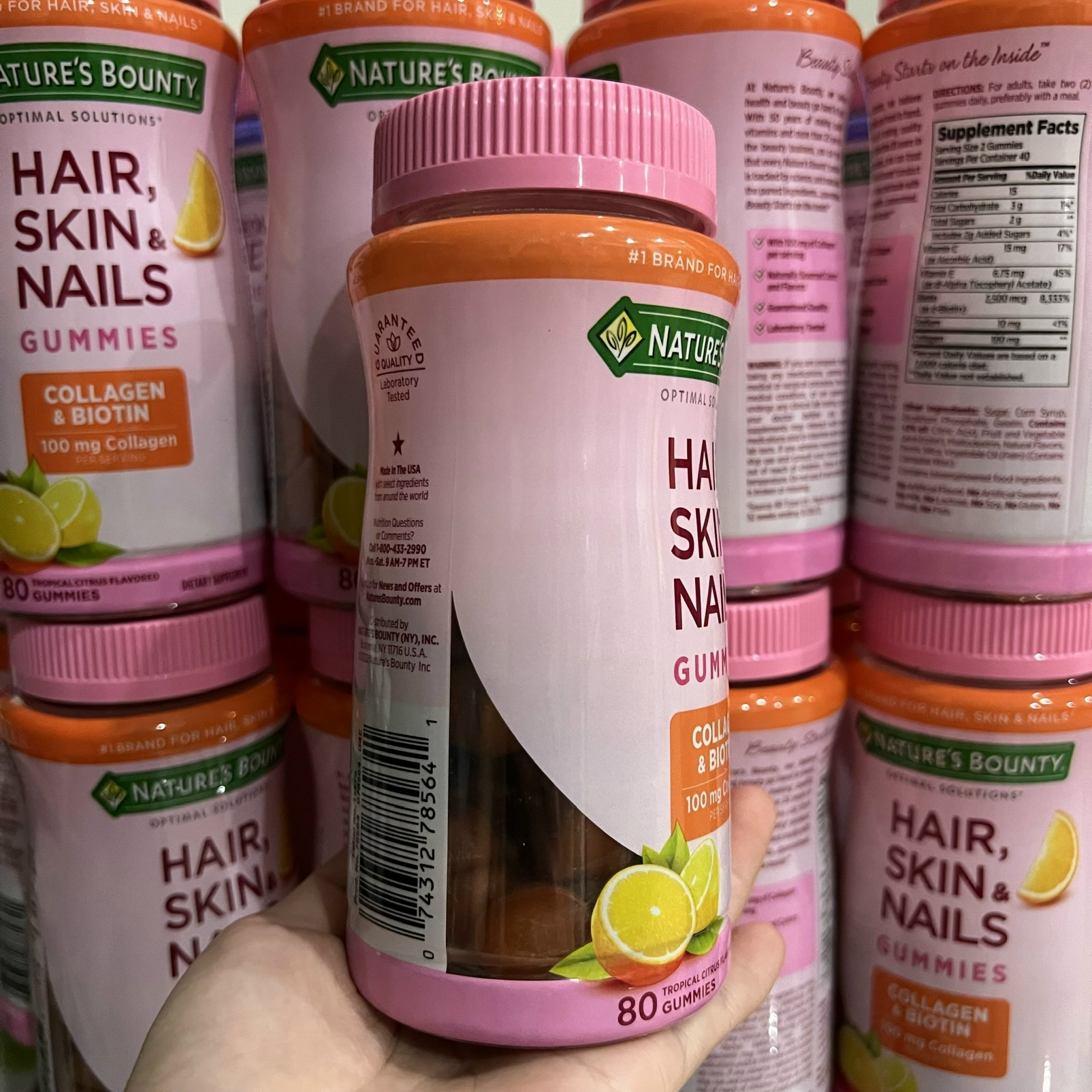 New Arrival] Kẹo Dẻo Nature's Bounty Optimal Solutions Hair, Skin, Nails  Gummies with Biotin and Collagen 80 Viên Vị Cam (Bill Mỹ) 