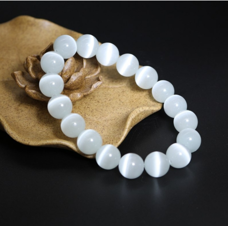 [HCM]Vòng tay đá Opal mắt mèo trắng 10ly - Vòng tay phong thủy cho người mệnh Kim - Thủy