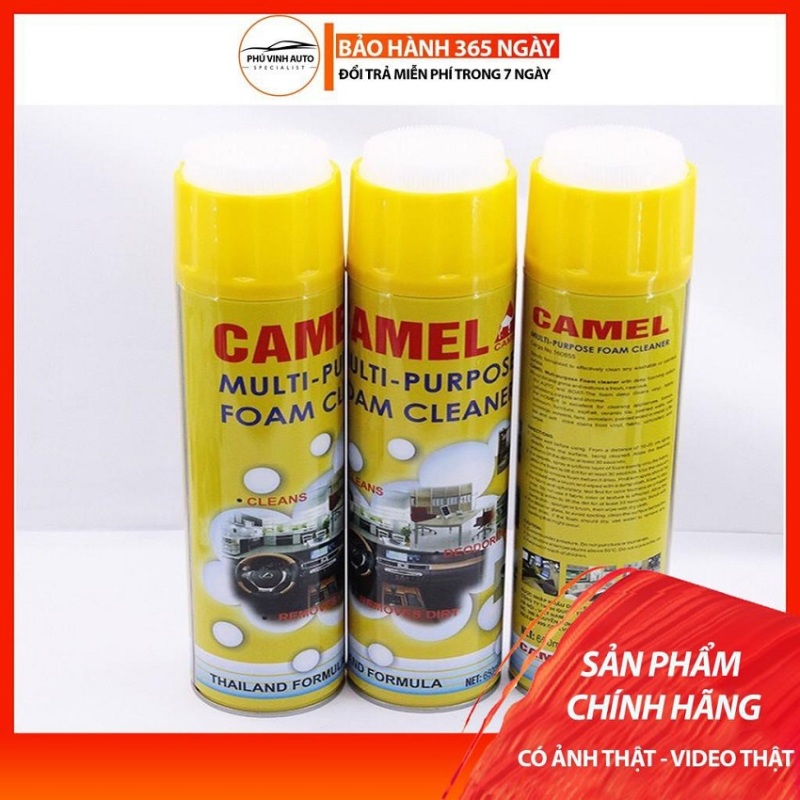 Chai vệ sinh nội thất ô tô đa năng Dạng Bọt Camel, Chai Xịt Bọt Đa Năng Vệ Sinh Ghế Da Nội Thất Ô Tô Foam Cleaner Màu Vàng