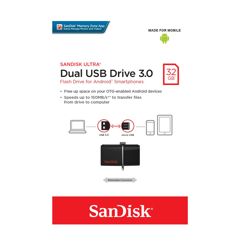 USB OTG 32GB Sandisk SDDD2 ultra dual USB drive 3.0 tốc độ 150MB/s (Đen) Nhất Tín Computer