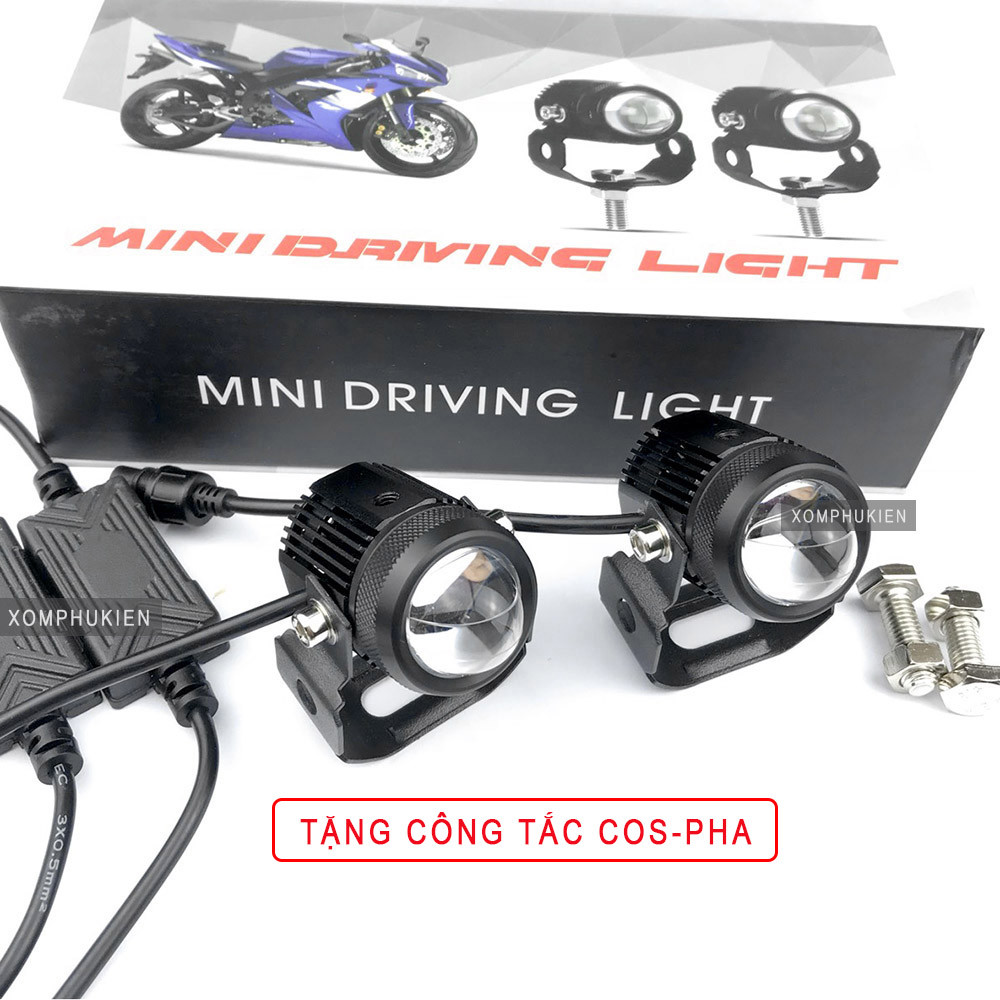 Bộ 2 đèn trợ sáng bi cầu mini 2 chế độ ,tặng công tắc cos pha - loại 1