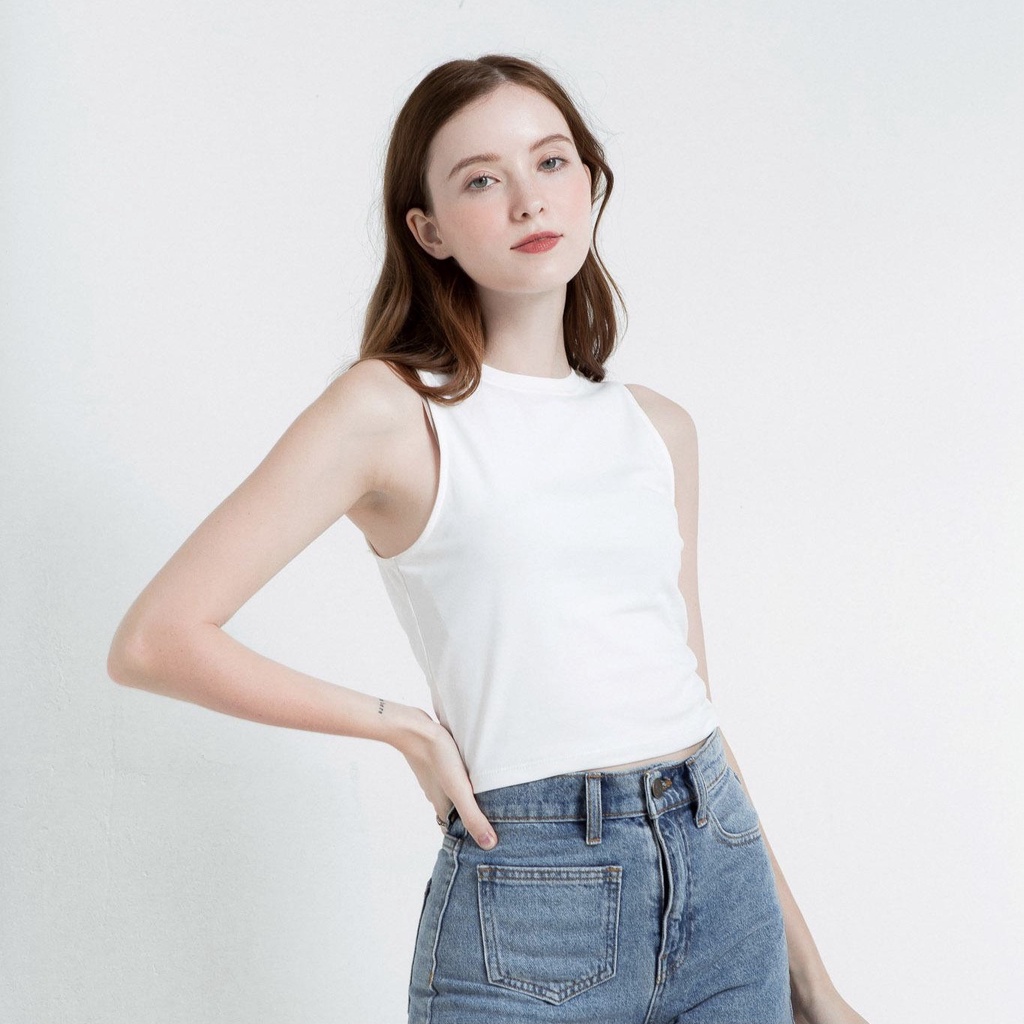 Áo sát nách nữ cổ tròn thun trơn – basic tank top – PHA08 – Cotonfio