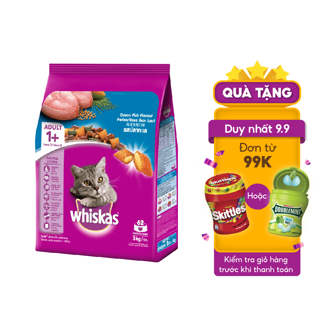 Thức ăn mèo Whiskas vị cá biển túi 3kg