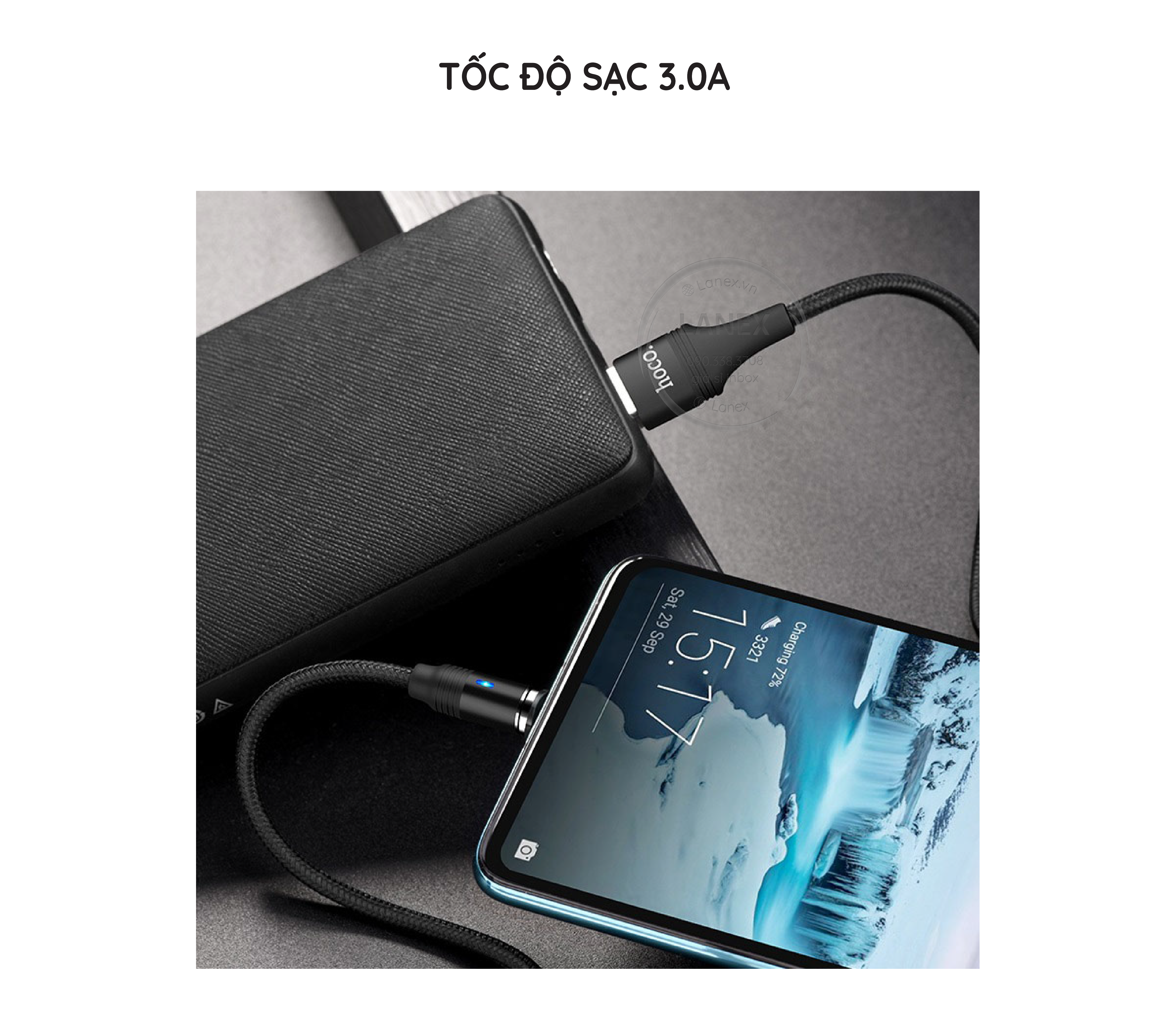 Cáp Sạc Nhanh Hoco U76 Dây Dù Nam Châm Type C 3.0a Dài 1.2m