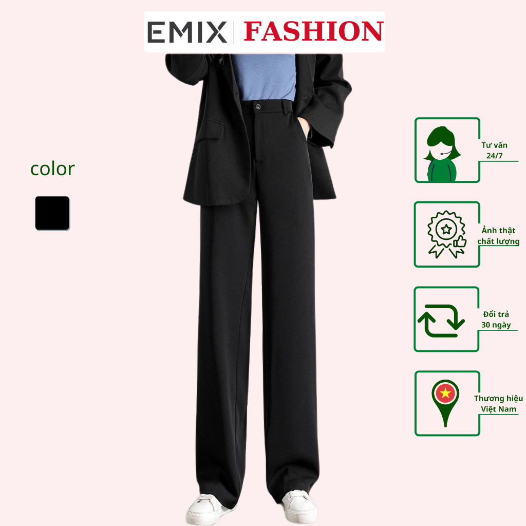 Quần tây nữ freeship, quần suông khóa giữa cạp cao dáng dài 97cm form rộng nhiều size mã Q0995 phong cách EMIX