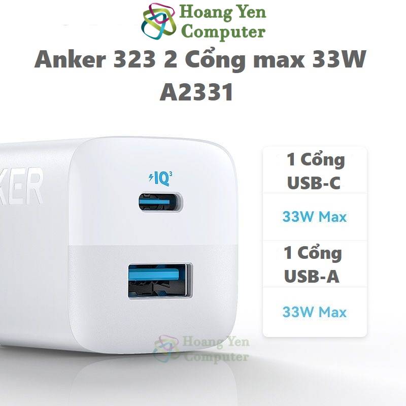 Cốc Sạc Nhanh Mini Anker 323 A2331 (QC3.0 18W, PD 20W, PD 33W) - BH 12 tháng