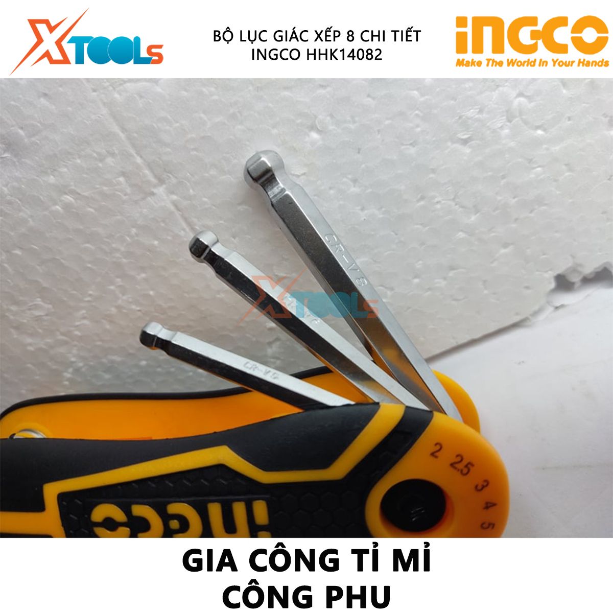 Bộ lục giác xếp 8 chi tiết INGCO HHK14082 | Bộ 8 chìa lục giác đầu tròn kích thước 2-8mm chất liệu Cr-V Chịu nhiệt và thép chrome - 96/T giúp việc vặn và mở được dễ dàng và tốn ít sức[CHÍNH HÃNG] [XTOOLs]