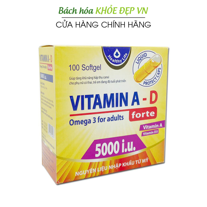 Viên uống bổ sung Vitamin A D, Omega 3 tăng cường sức khỏe, tốt cho mắt, da - Hộp 100 viên nhập khẩu