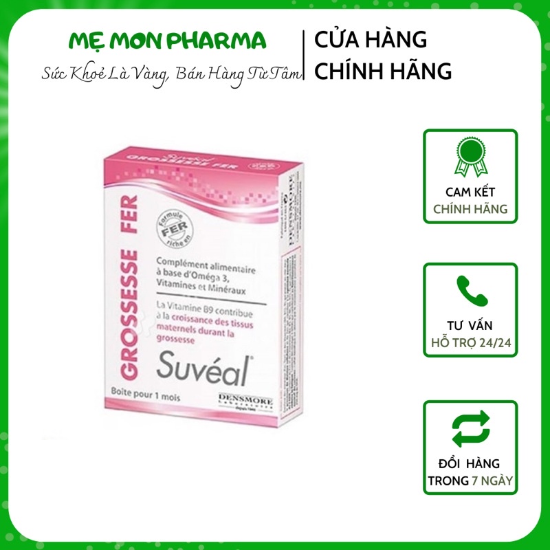 [CHÍNH HÃNG] Viên Bổ Bầu Suveal Grossesse Fer Nhập Khẩu Pháp (Hộp 2 vỉ x 15 viên)