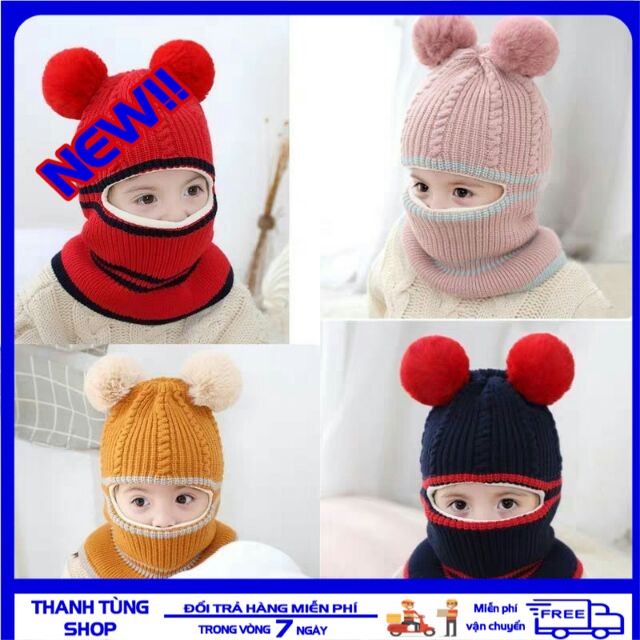 [ SALE UP TO 50 % TOÀN GIAN HÀNG ] Mũ Len 2 Quả Bông Kèm Khăn Cho Bé Trai Bé Gái, Mũ Len ấm áp Cho Bé, Mũ Len Njnza Cho Bé Từ 1,5 đến 8 Tuổi, Bộ Mũ Và Khăn Len Dễ Thương Cho Bé ( GIAO MÀU NGẪU NHIÊN )