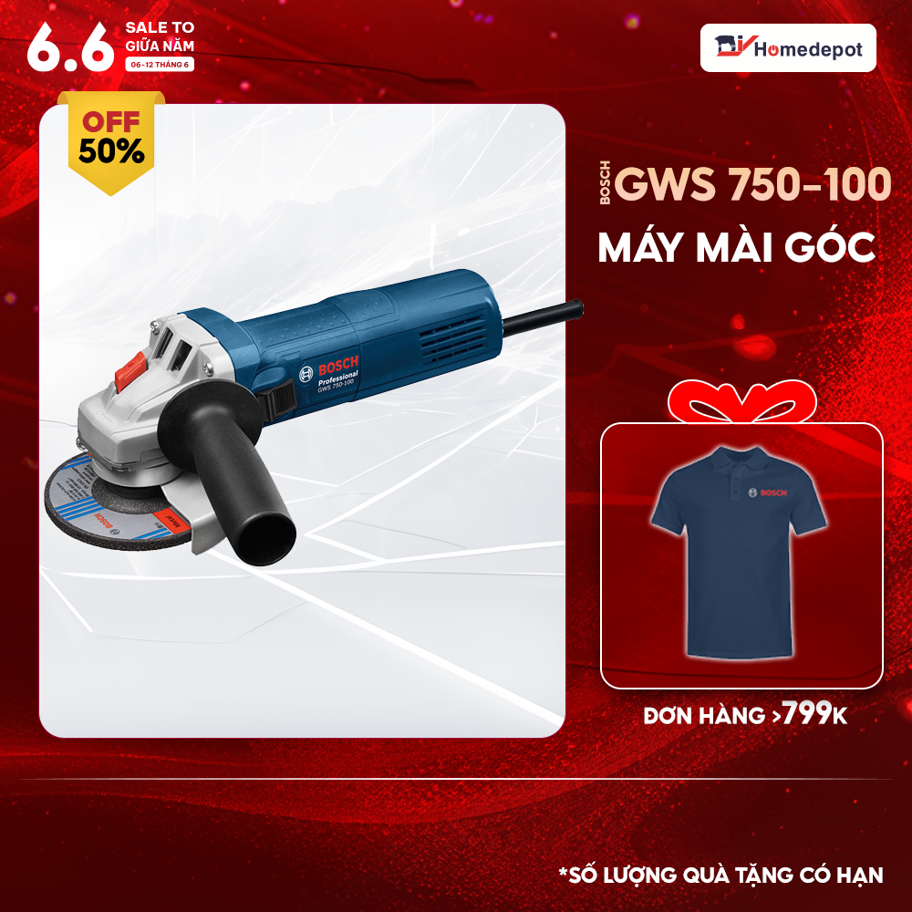 Máy mài góc Bosch GWS 750-100 Professional (Xanh)