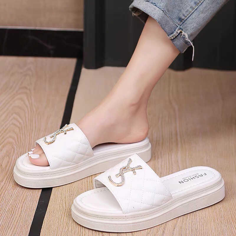 Giày sandal quai chéo độn đế 3cm cực xinh Dép quai hậu da xoắn 2 màu đen trắng hottrend