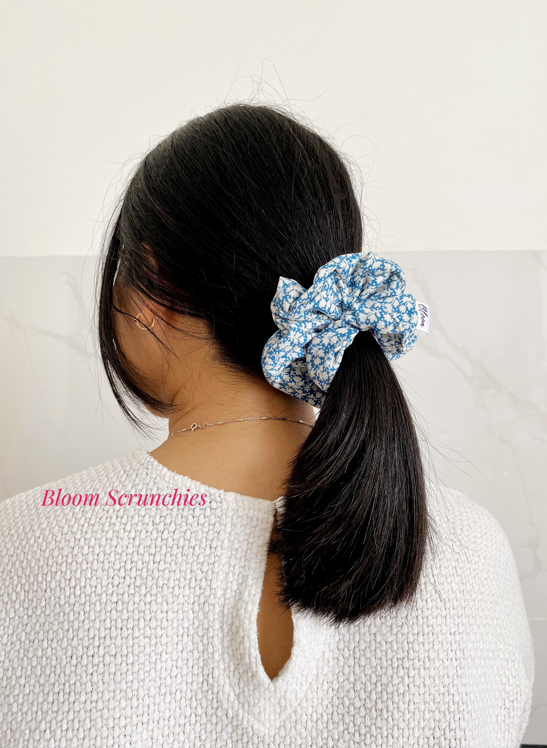Dây cột tóc hoa nhí xanh cotton Standard_ Scrunchies