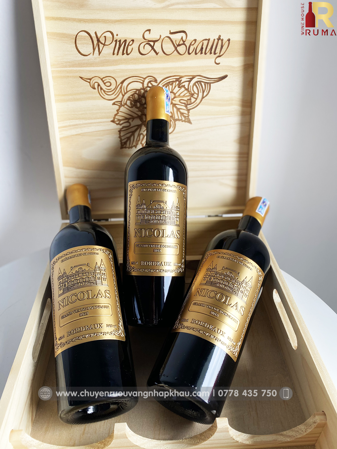 Set quà tặng 3 chai vang Pháp Nicolas Bordeaux