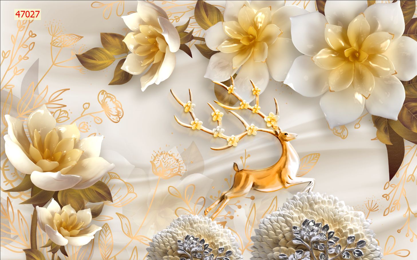 Tranh dán tường hoa 3D in trên chất liệu lụa cao cấp